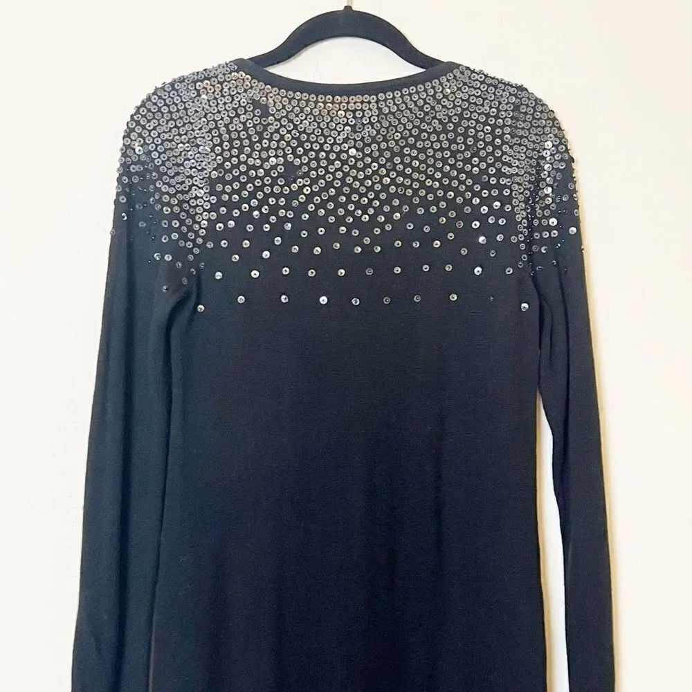 Reiss Sequin Wool Blend Mini Sweater Dress, Black Size Small
